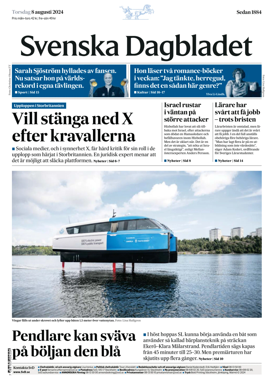 Prima-pagina-Svenska Dagbladet-edizione-di-oggi-20240808